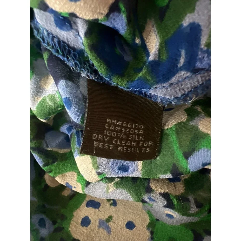 ANTHROPOLOGIE Fei Women’s Size 2 Silk Blue Floral Elbow Sleeve Blouse - Picture 6 of 6